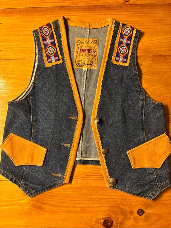 phoenix usa Other - Women's Vintage Denim Vest with Suede Leather Trim and beading